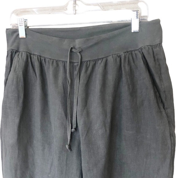 FLAX Cropped Linen Drawstring Pants With Pockets and Front Ankle Slits M - Picture 4 of 6